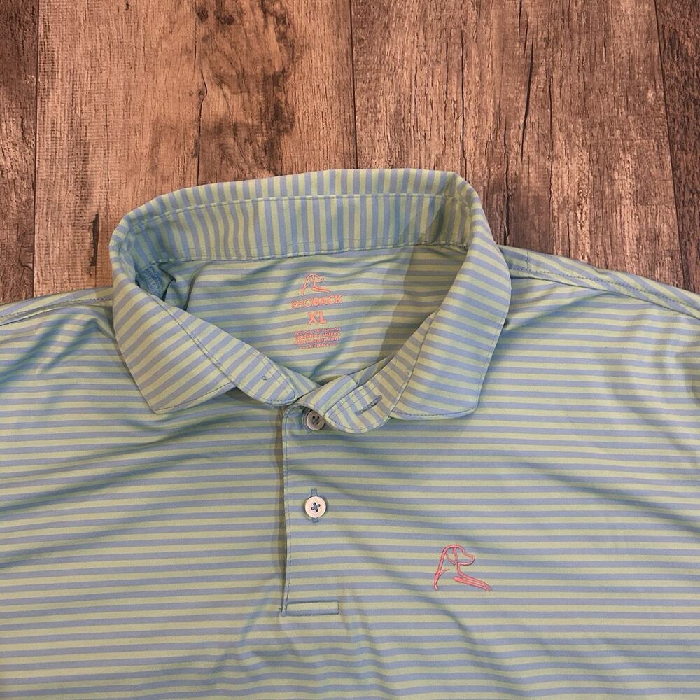Rhoback Men’s XL Birdie Stripe Rhoback Performance Polo Green Blue Striped - Picture 3 of 6
